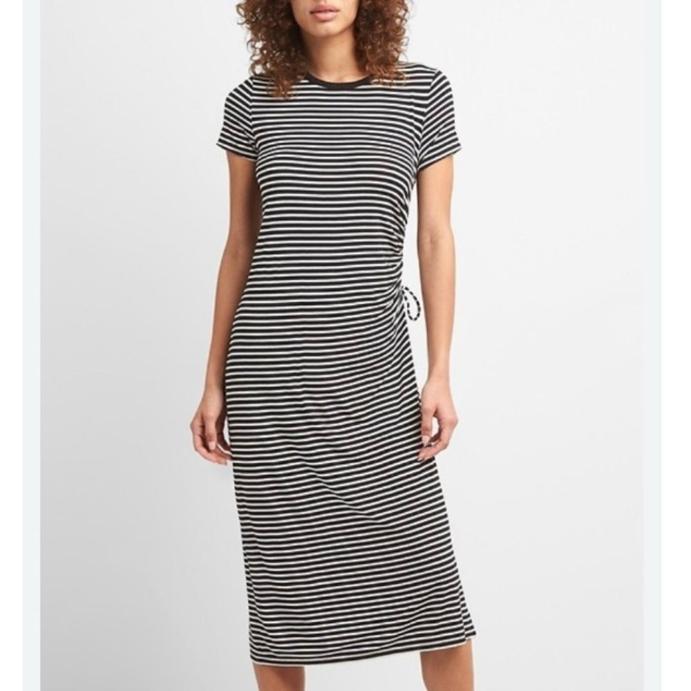 GAP Short Sleeve Striped Ruched Side Midi Dress Size Large